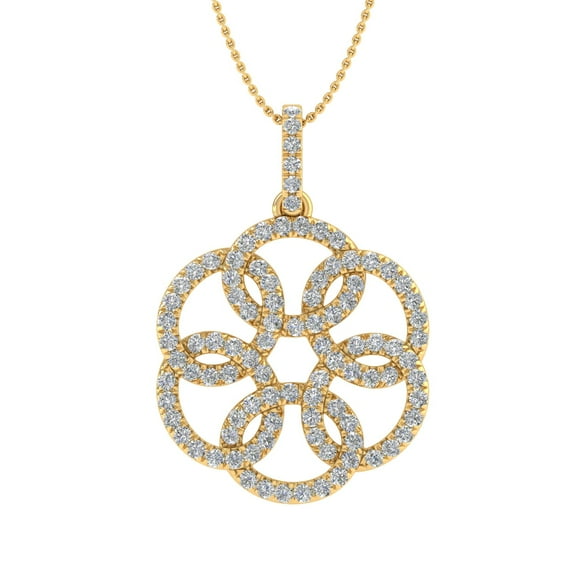 1/2 Carat Diamond Flower Pendant Necklace in 14K Yellow Gold (Silver Chain Included) (SI1-SI2 Clarity)