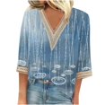 thumbnail image 2 of Fiudx Ropa de Mujer Blusas de Túnica Básica con Cuello En V y Costuras de Encaje Estampadas con Manga 3/4 para Mujer, 2 of 5