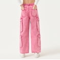 thumbnail image 4 of KAUOD Girls Cargo Jeans Baggy Wide Leg Multi Pockets Denim Pants Kids Plain Cute Straight High Waist Retro Denim Trousers, 4 of 9