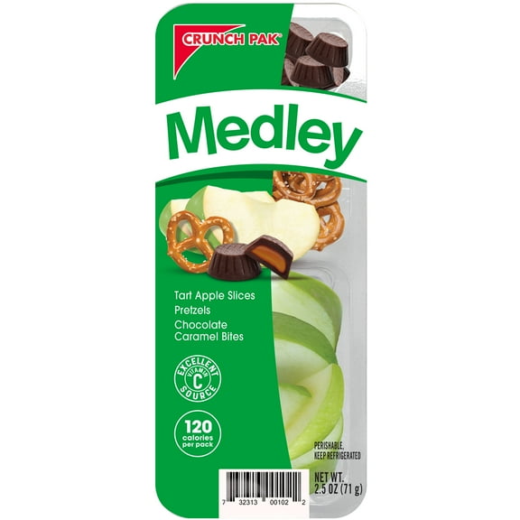 Crunch Pak Snack with Fresh Green Sliced Apple Slices, Chocolate Caramels, and Pretzels 2.5oz Tray