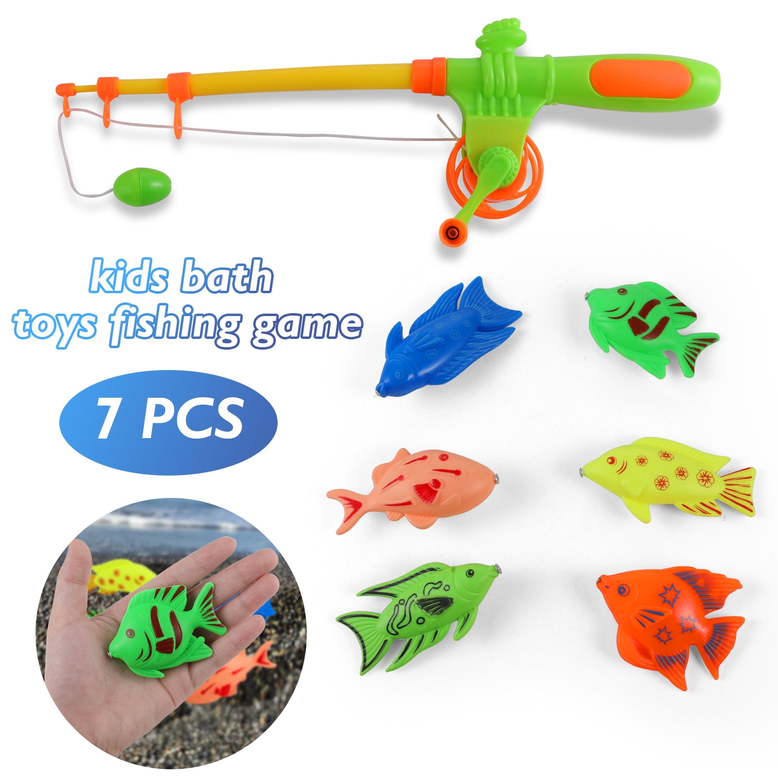 KKSQ 7PCS Magnetic Fishing Game for Kids,Toddler Fishing Pole Set  Multicolor Floating Fishing Games Bath Toy