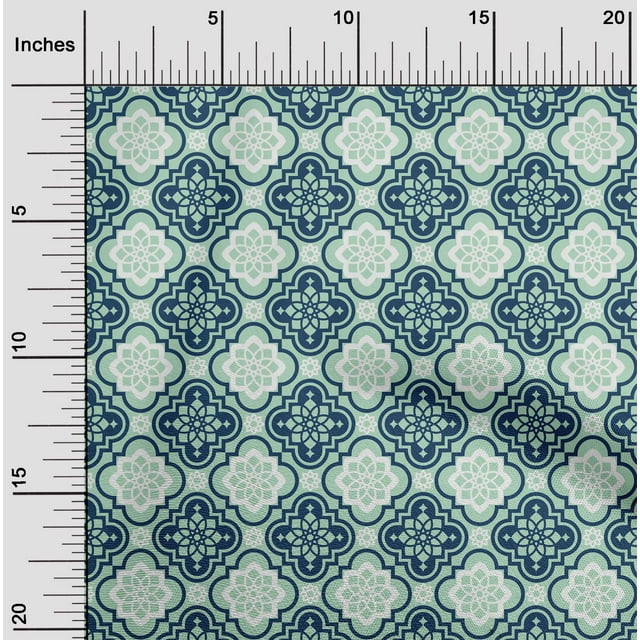 oneOone Silk Tabby Mint Green Fabric Floral & Tiles Moroccan Craft Projects Decor Fabric Printed By The Meter 42 Inch Wide