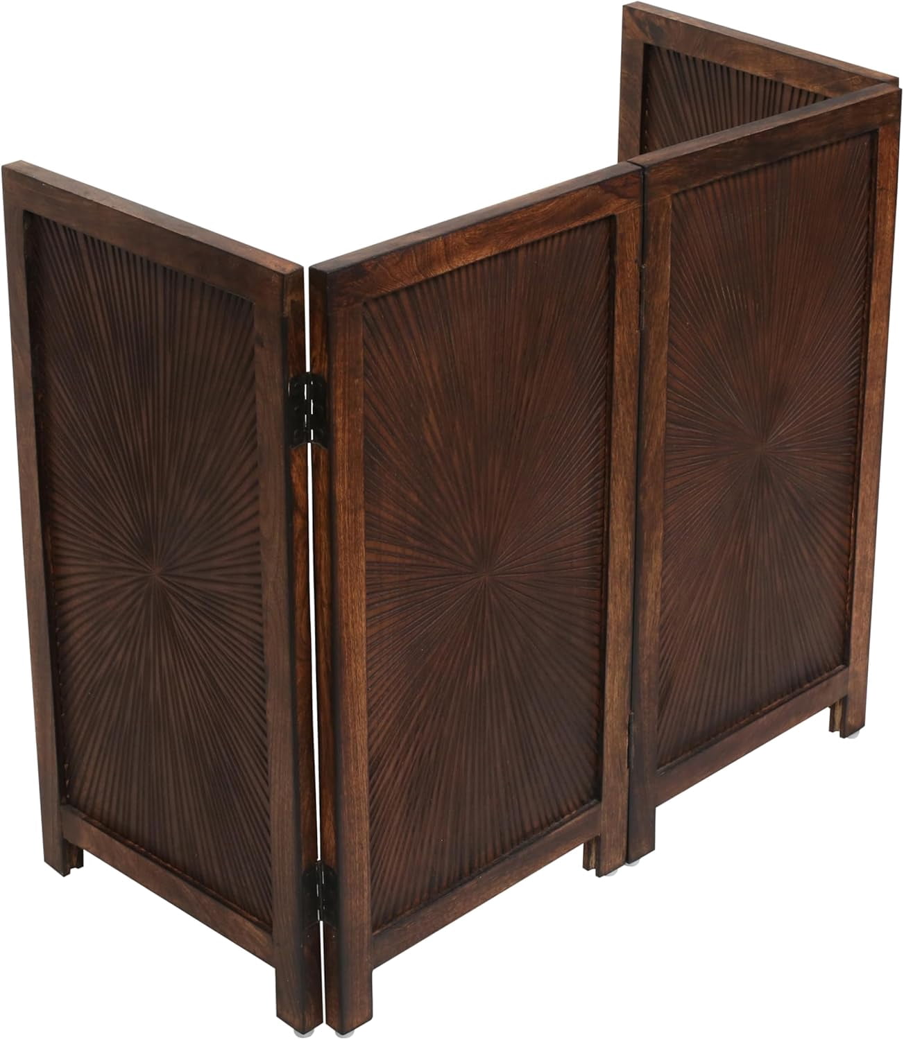 The Wooden Town Foldable Indoor Pet Gate , Free-Standing 4-Panel Dog Barrier, 56" W x 28" H, Burnt Finish, Hand-Carved Solid Wood & MDF