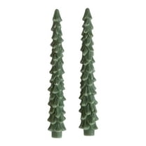Unscented Tree Shaped Taper Candles, Boxed Set of 2, Green Color for Christmas Atmosphere Decor