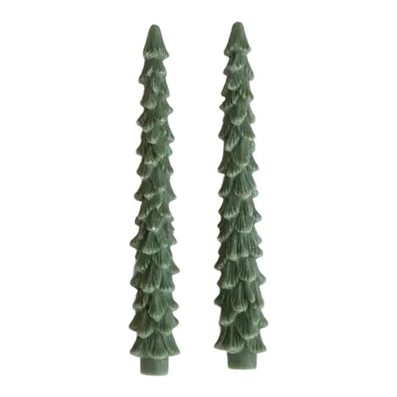 Unscented Tree Shaped Taper Candles, Boxed Set of 2, Green Color for Christmas Atmosphere Decor