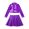 thumbnail image 4 of TiaoBug Kids Girls Dance Outfits 2-Piece Party Dress Costume Shiny Sequin Crop Tops with Metallic Skirt Set Purple 6, 4 of 7
