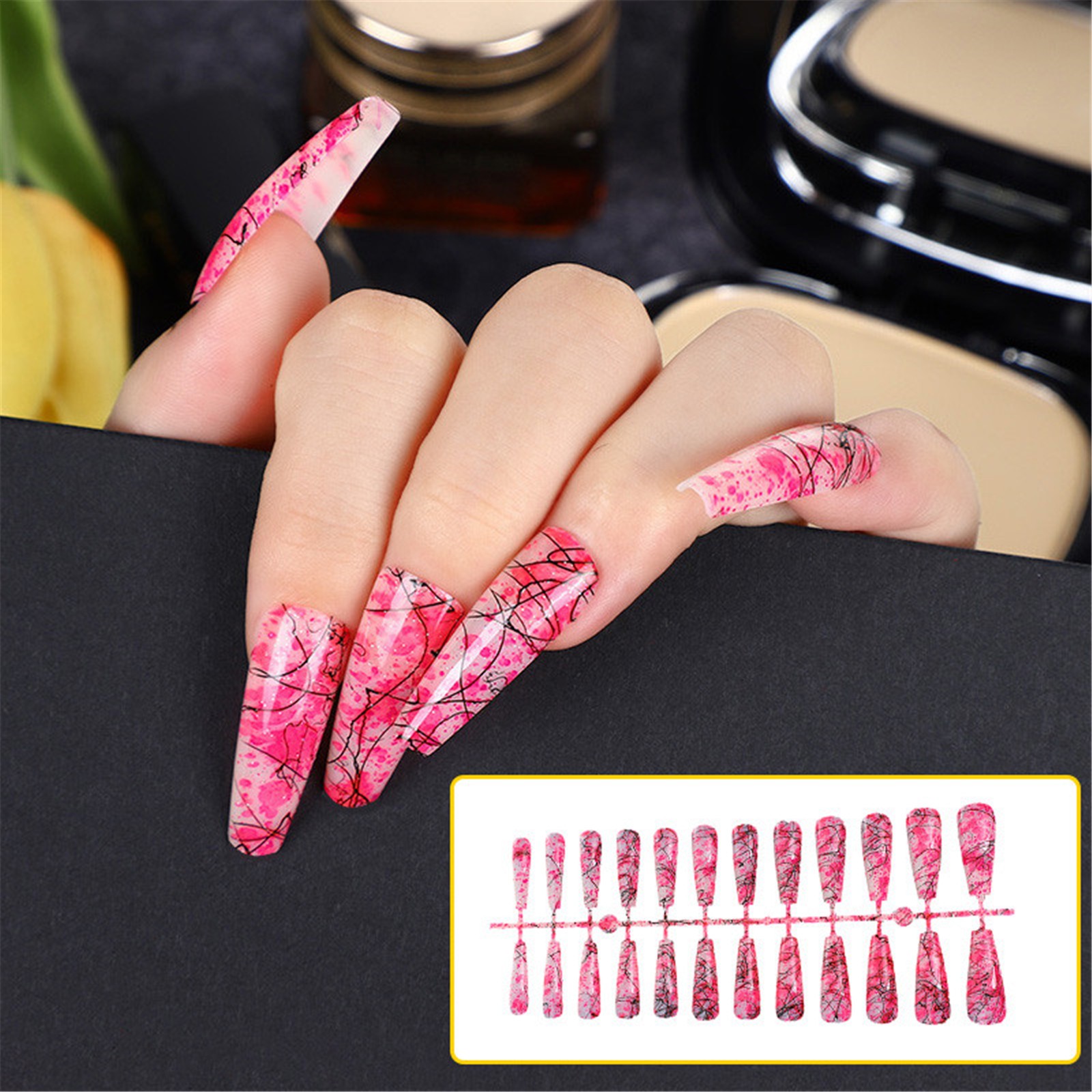 Zaroyeax 24pcs Extra Long Press On Nails Coffin Glossy Ballerina Nails