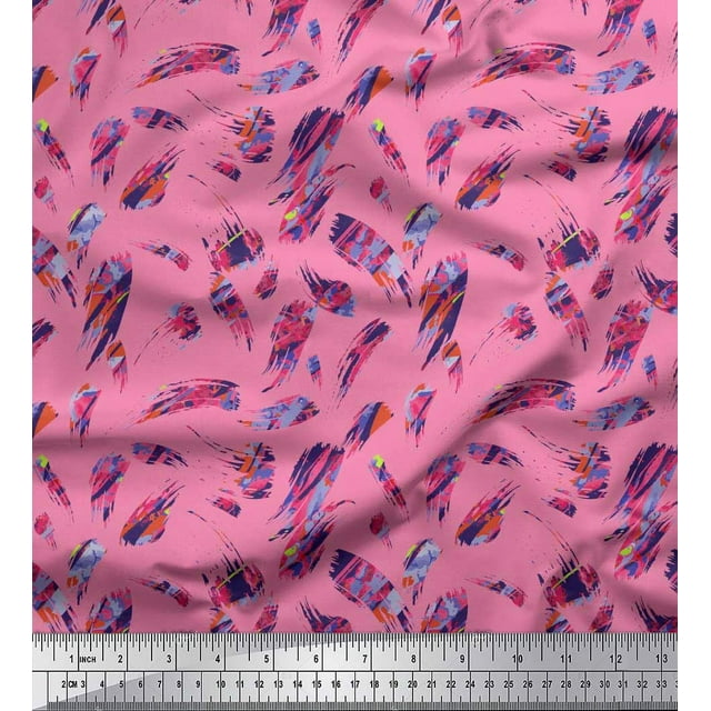 Soimoi Poly Georgette Fabric Brush Stroke Abstract Print Fabric by Yard 42 Inch Wide
