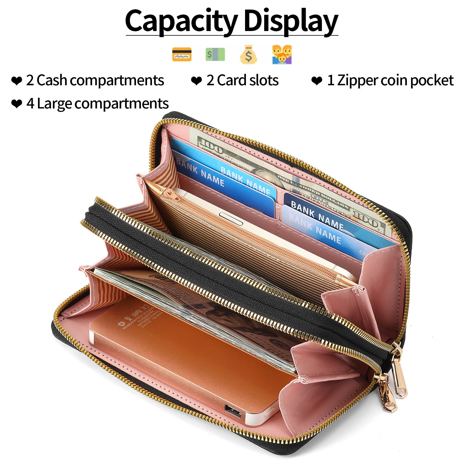 LOUEBICA Women's Double Zip Leather Wallet photo 6