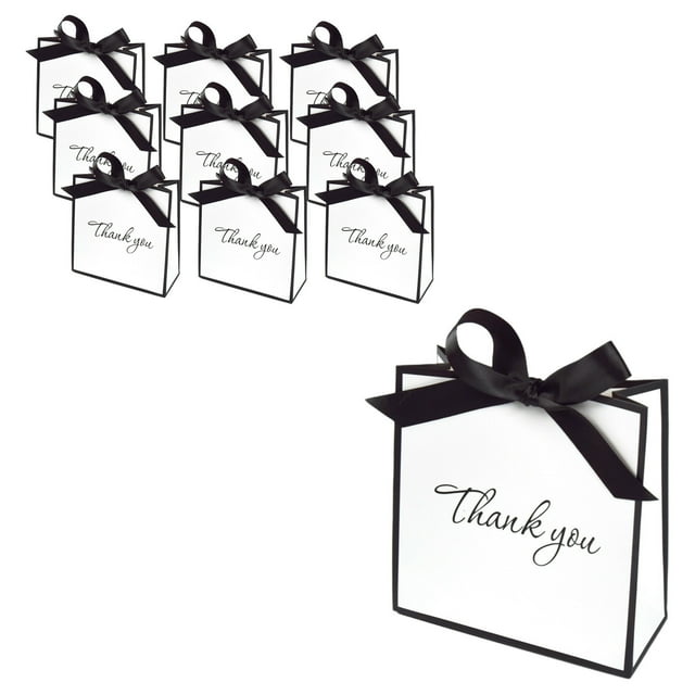 White 10-Pack Stamping Bow Hand Bags, Mini Gift Bags 14X14X6Cm, High-Quality Paper Material For Party Favors Snacks, Festive Decorative Storage For Desktop