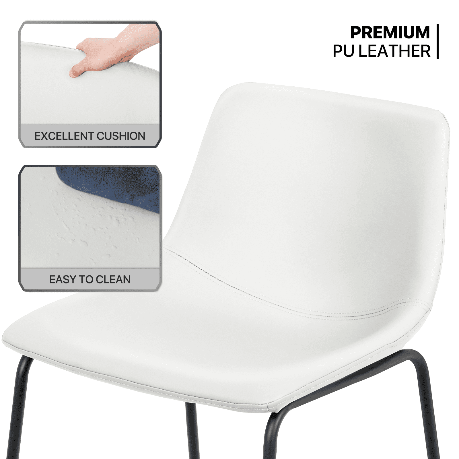 MoNiBloom PU Leather Barstools Set of 4, Modern Counter Height Bar Stools, Dining Pub Chairs with Padded Bucket Seat, White