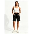 thumbnail image 4 of JJHGVB Stretchy Jean Shorts for Women - Elastic Waist Drawstring Bermuda Shorts Denim Short Casual Beach Knee Length Jorts Black L, 4 of 8