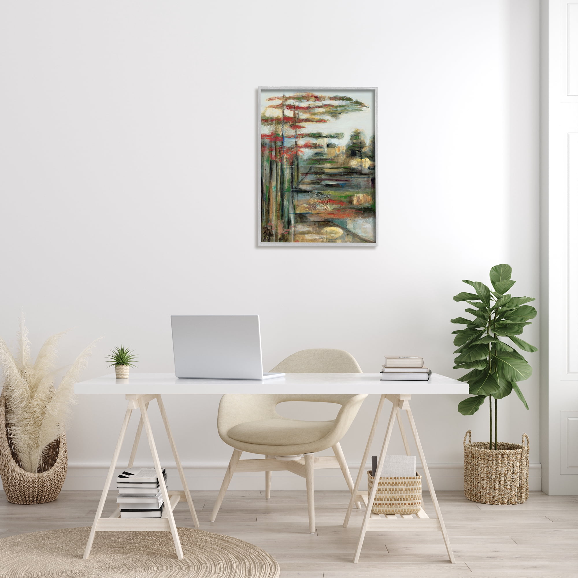 Stupell Industries Rustic Abstract Forest Landscape Linear Distortion Green Brown Lodge Painting Gray Framed Art Print Wall Art, 24 x 30, Design by Stacy Pollard
