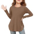 thumbnail image 2 of Girls Long Sleeve Tunic Shirts Kids Crewneck T-Shirts Spring Tops Tees Kids Flowy Hem Side Slit Soft Tunic Tee Tops Girls Fall Hoodies Brown 7Y, 2 of 7
