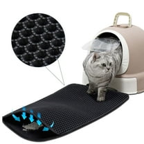 Cat Litter Mat for Pet Kitty Litter Box,Waterproof Cat Mat Honeycomb Double Layer Design,Soft on Paws,No Slip Cat Litter Trapping Mat,Machine Washable,Anti-Tracking - Black,23.6 * 15.7"