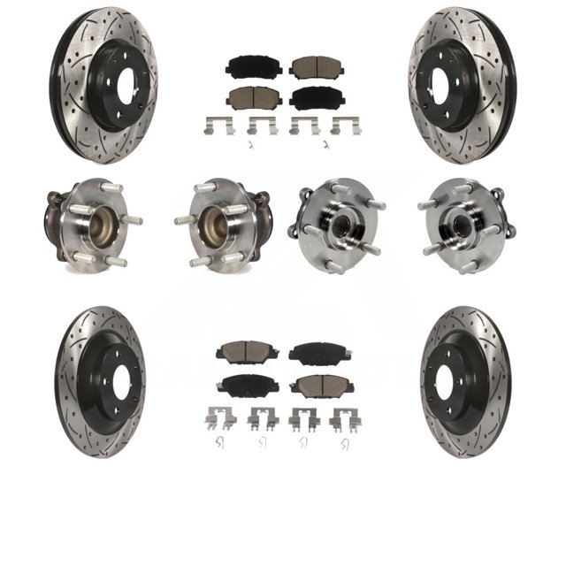Transit Auto Front Rear Hub Bearing Assembly Coated Disc Brake Rotor and Ceramic Pads Kit (10Pc) for Car 2015 Mazda CX-5 FWD with Electric Parking - Left Right Side (Driver Passenger) KBB-119962
