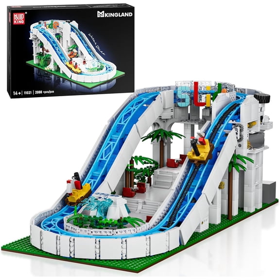 Water Slide Toy Building Block, Aqua Coaster Model Set, Collectible Amusement Water Park Kits for 14  and Adults (2088 PCS)