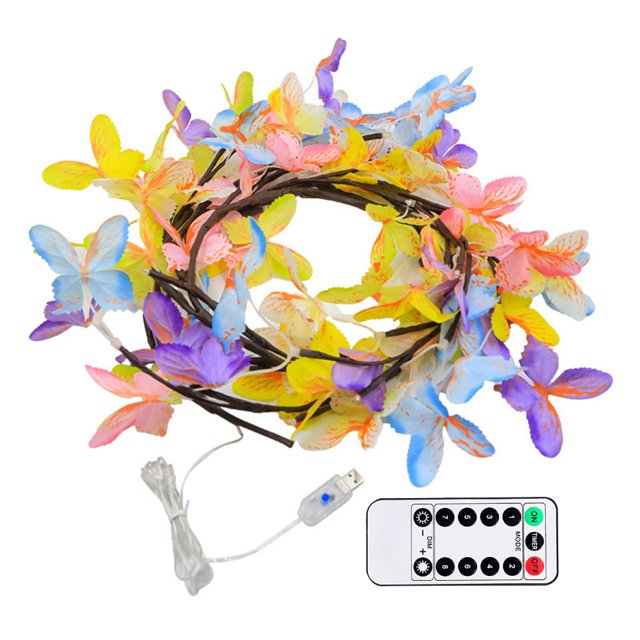 Luces Cadena Vid Sauce Mariposa LED 8 Modos para Pared Del (D)