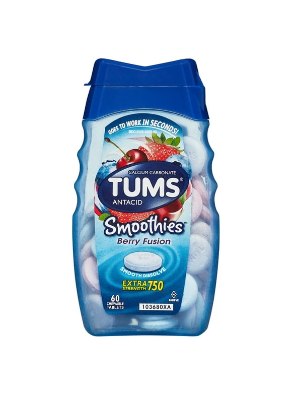 Tums Smoothies Berry Fusion Extra Strength Antacid Chewable Tablets, 60 Ct