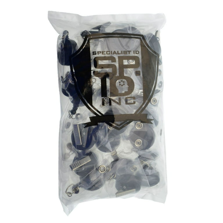 25 Pack - Bulk Premium Black Retractable Badge Reels With Alligator Swivel  Clip & Vinyl Card Holder Strap By Specialist Id - Bulk Premium Black Retrac