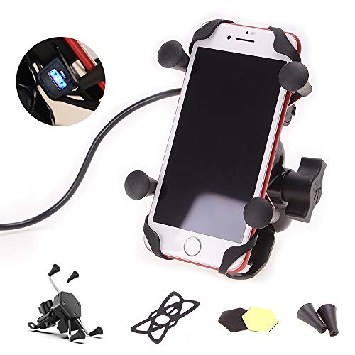 Universal Motorcycle USB Charging Mount Phone GPS Mobile Iphone Cradle Holder
