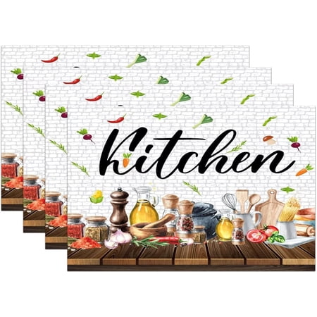 Retro Country Kitchen Cook Placemats Farmhouse Country Mushroom Leaf Wooden Board Washable Place Mats for Dining Table Decor 4 PCS Retro Country Kitchen Cook Placemats Farmhouse Country Mushroom Leaf Wooden Board Washable Place Mats for Dining Table Decor 4 PCS