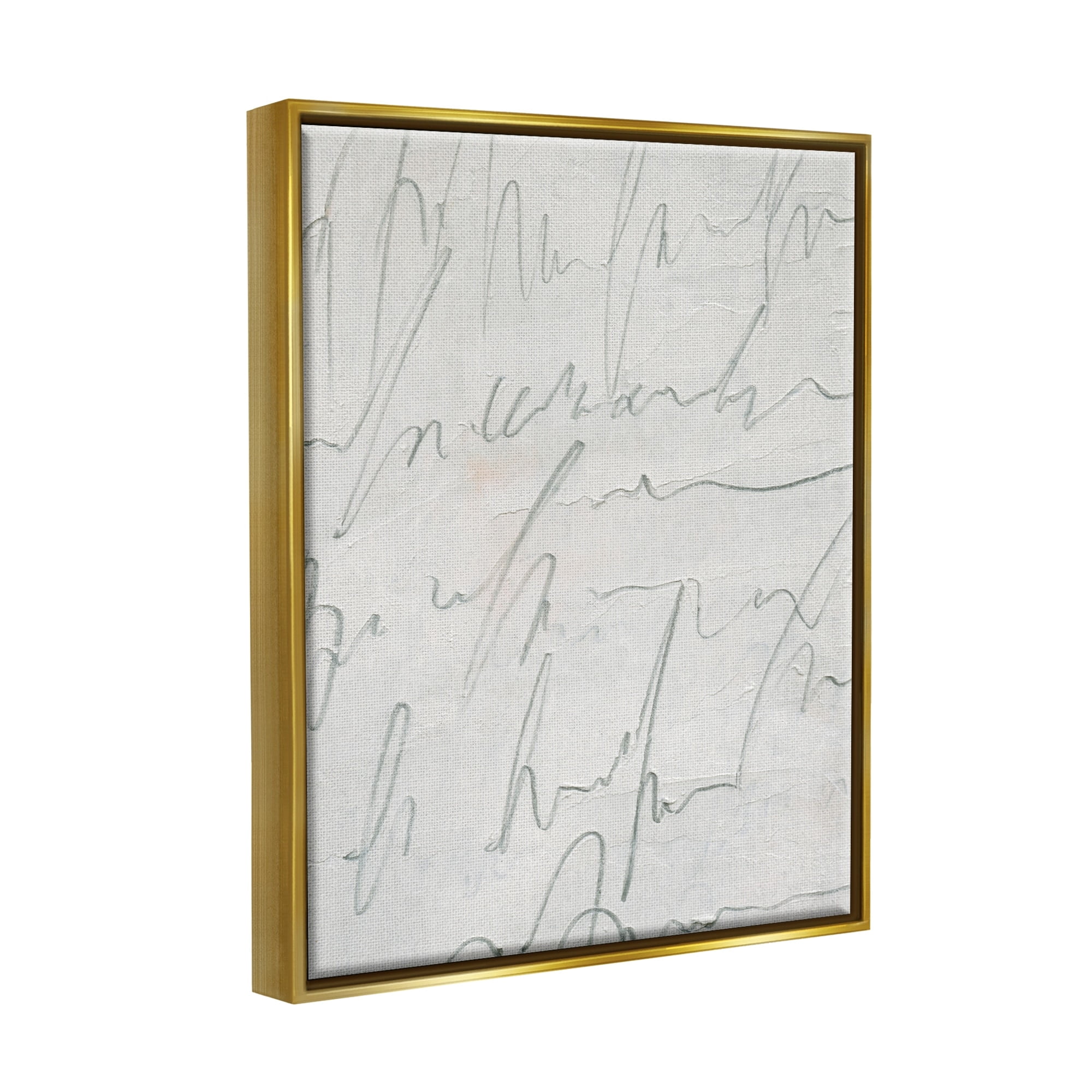 Stupell Industries Contemporary Cursive Script Abstract Scribble Words Painting Metallic Gold Floating Framed Canvas Print Wall Art, Design by Emma Caroline