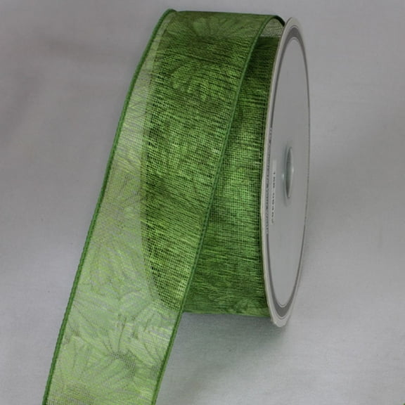 The Ribbon People Green Straw Flowers Wired Craft Ribbon 2" x 20 Yards
