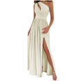 thumbnail image 2 of ICHUANYI Clearance Fashion Women's Elegant Sexy One Shoulder Dress Solid Color Long Dress Skirt Dress(Beige, L) Ichuanyi Ichuanyi, 2 of 6