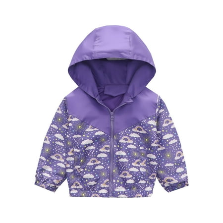 

QIPOPIQ Girls Clothes Clearance Toddler Kids Baby Boys Girls Fashion Cute Dinosaur Rainbow Pattern Windproof Jacket Hooded Coat