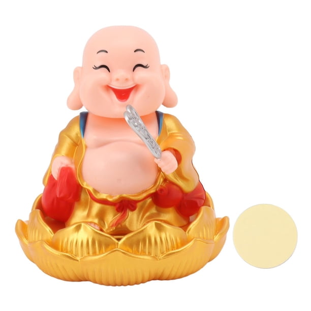 Statue de Bouddha solaire Maitreya hochant la tête, décoration de voiture, jouet secouant la tête pour la richesse et la fortune, vêtements dorés