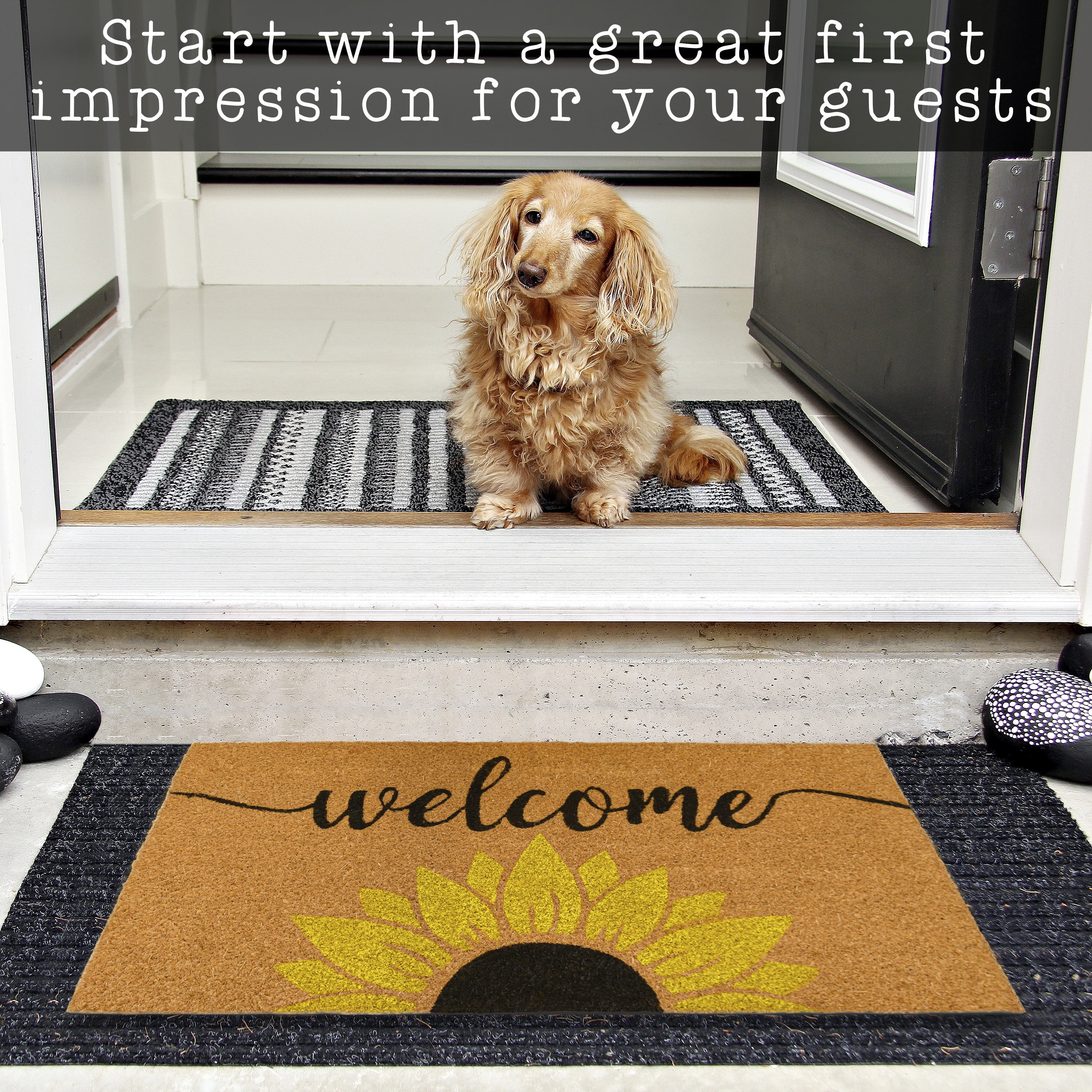 MAINEVENT Welcome Sunflowers Doormat 30x17 Inch, Spring Outdoor Welcome Mat for Outside