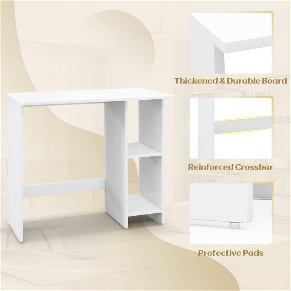 Demi Bonn Small Computer Desk with Storage and Adjustable Shelf, Home Office Desk Study Writing Table, White