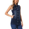 thumbnail image 4 of INSPIRE CHIC Women's Denim Vest Sleeveless Button Down Mid Length Casual Jean Vest Deep Blue XL, 4 of 6