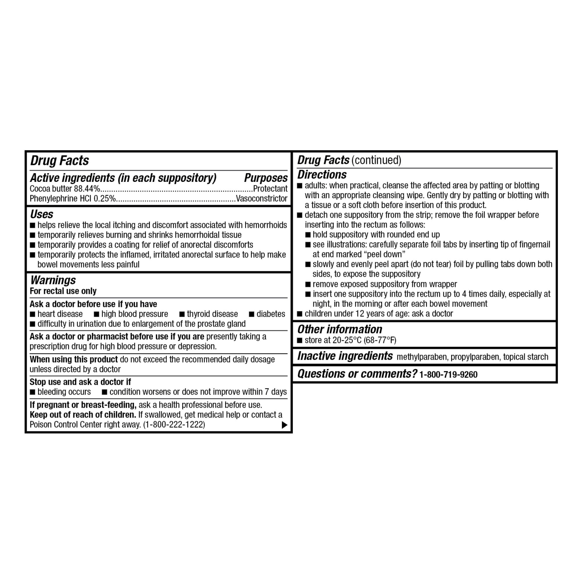 Equate Pesticide-Free Cocoa Butter Phenylephrine HCl Hemorrhoid Relief Suppository for Hemorrhoids 24 Count