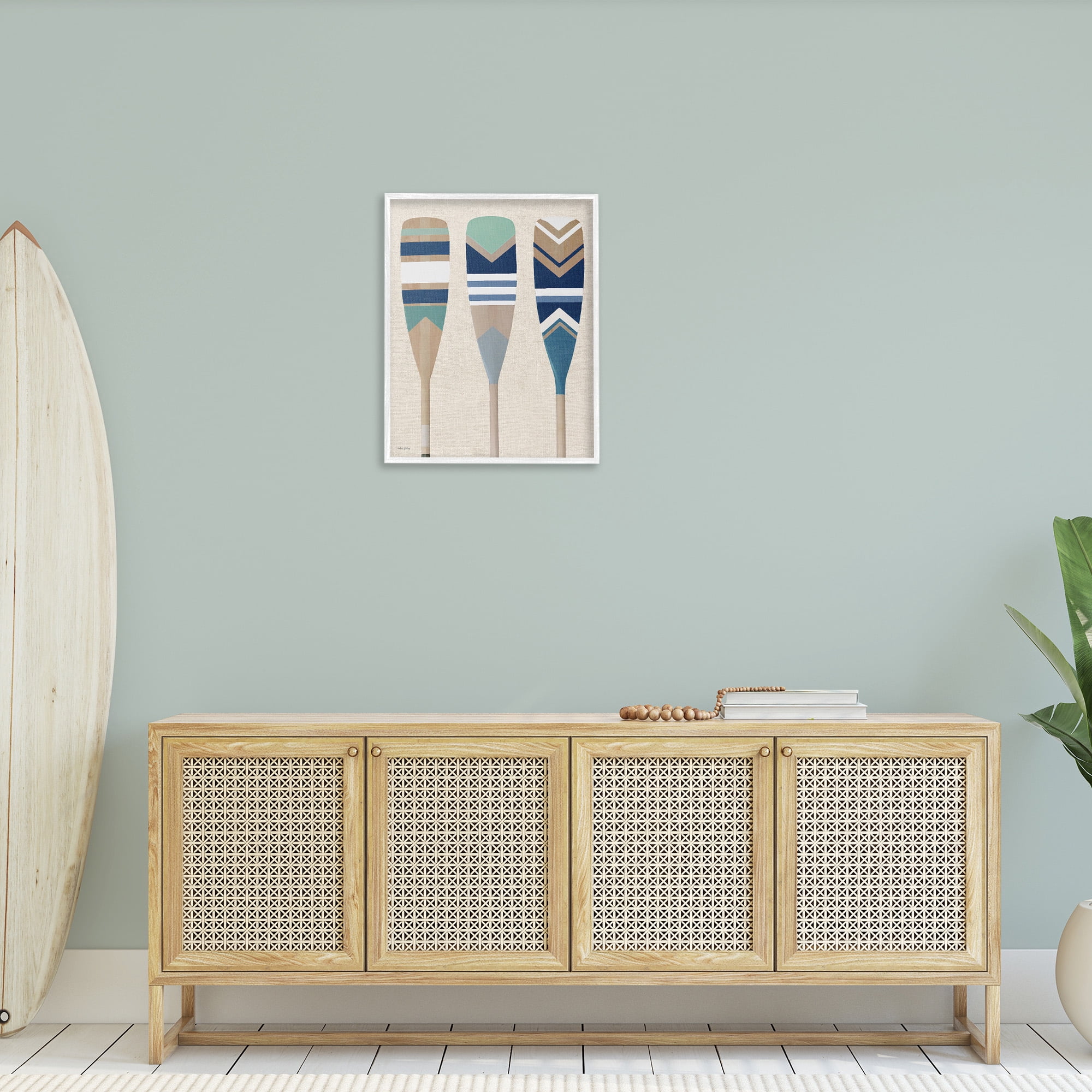 Stupell Industries Boat Oar Trio Nature Painting White Framed Art Print Wall Art, 24 x 30
