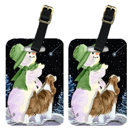 Snowman with English Springer Spaniel Luggage Tags Pair of 2