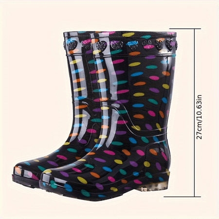 

DONGGTG Fashionable Womens Chic Polka Dot Mid-calf Rain Boots - Waterproof PVC Work Shoes with Slip-Resistant Soles - Durable and Stylish for Outdoor Adventures