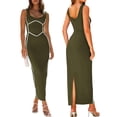 thumbnail image 2 of Faithtur Robe Longue Moulante pour Femmes, Patchwork, Sans Manches, Robe Camisole, Été, Dos Nu, Fente, Robe de Soirée, 2 of 7