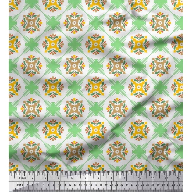 Soimoi Polyester Crepe Fabric Geometric & Flower Artistic Fabric Prints by Yard 52 Inch Wide