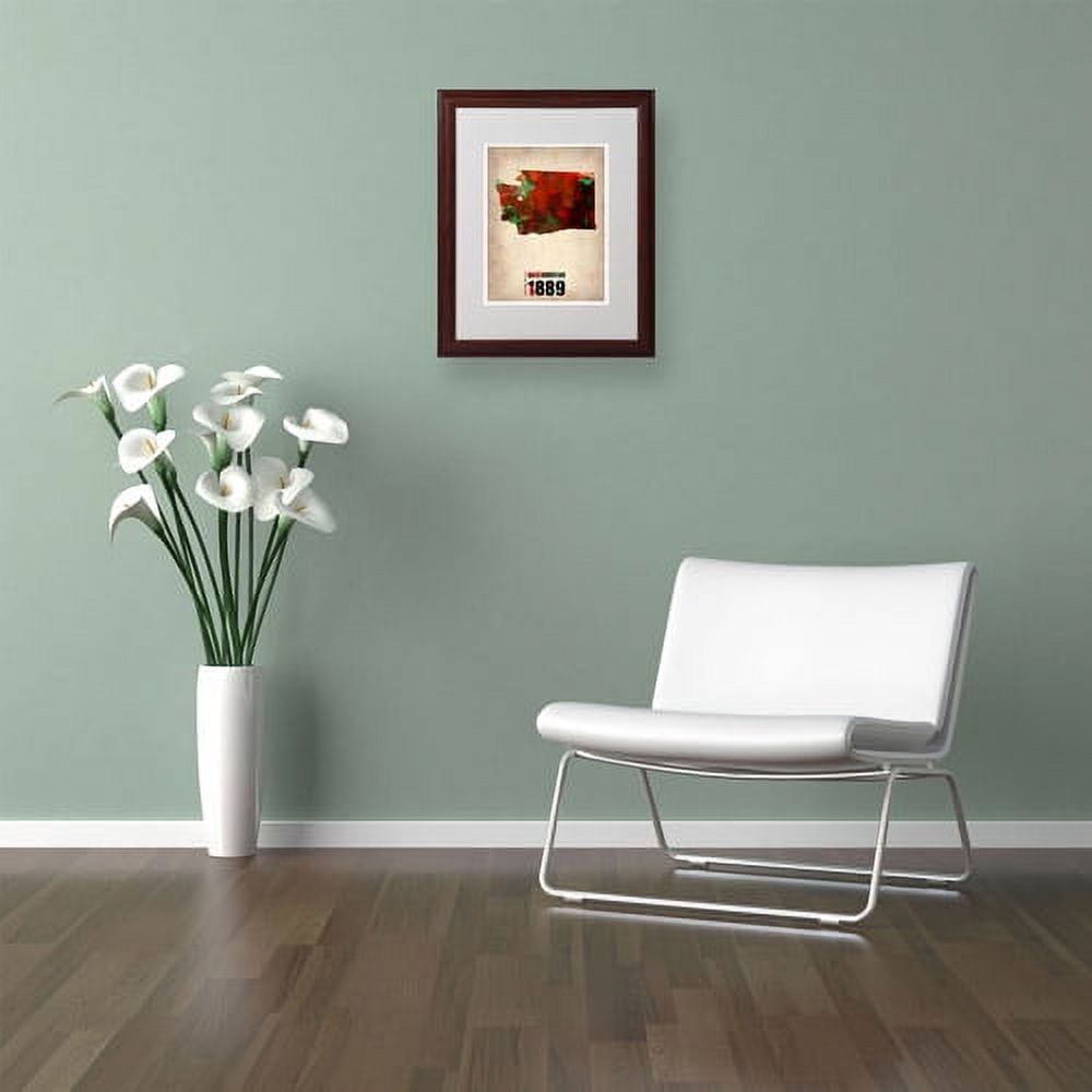 Trademark Fine Art "Washington Watercolor Map" Matted Framed Art by Naxart, Wood Frame