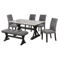 thumbnail image 1 of Light Espresso Faux Marble Dining Set with Dark Wood Base and Gray Chairs, 1 of 7