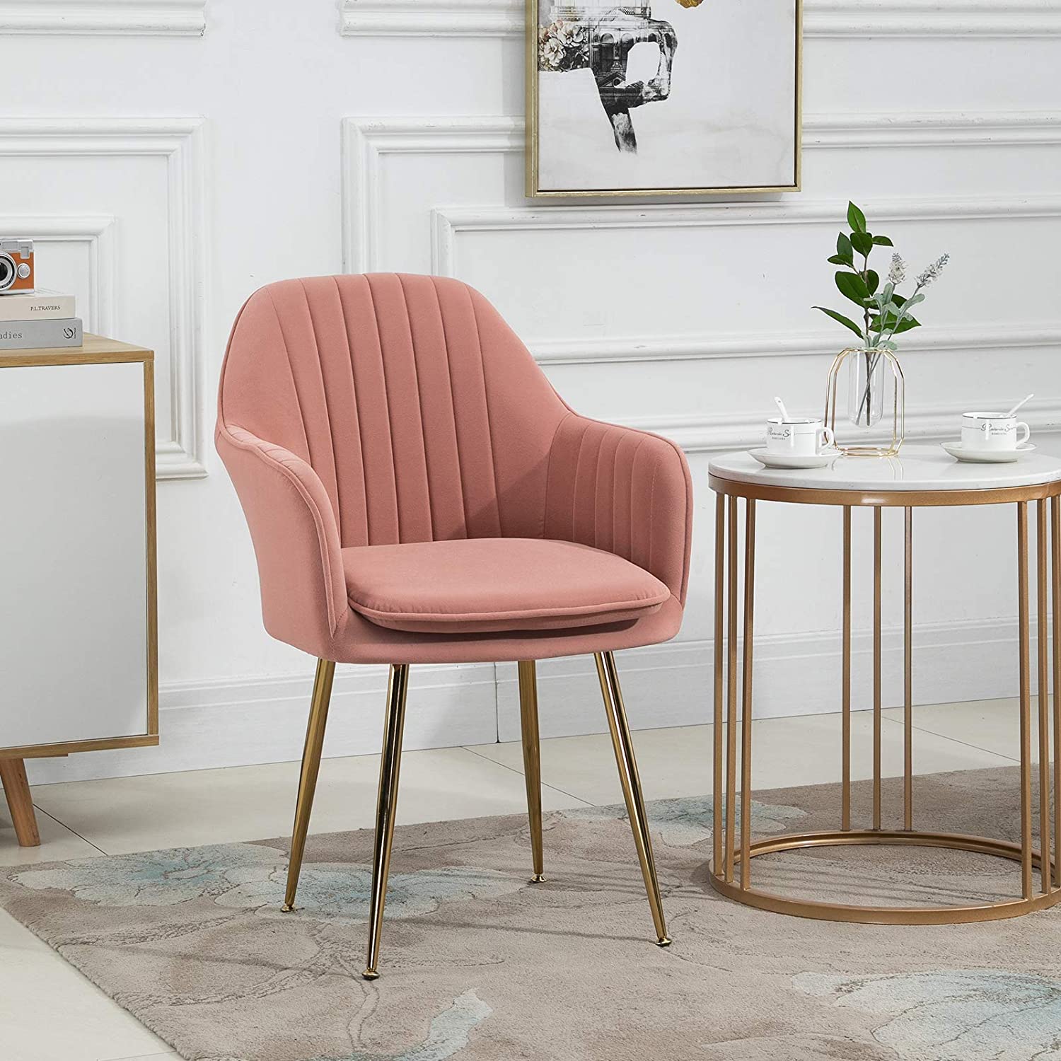 Velvet Mid-Century Upholstered Seat Club Guest with Golden Legs AVAWING Modern Living Dining Room Accent Arm Chairs Set of 4 Blue Velvet Mid-Century Upholstered Seat Club Guest with Golden Legs AVAWING Modern Living Dining Room Accent Arm Chairs Set of 4 Blue