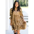 thumbnail image 3 of Women's Khaki Leopard Print Mini Dress – Casual V Neck Ruffled Sleeve for Daily Wear [ZhiHiMeRi] | XL, 3 of 7