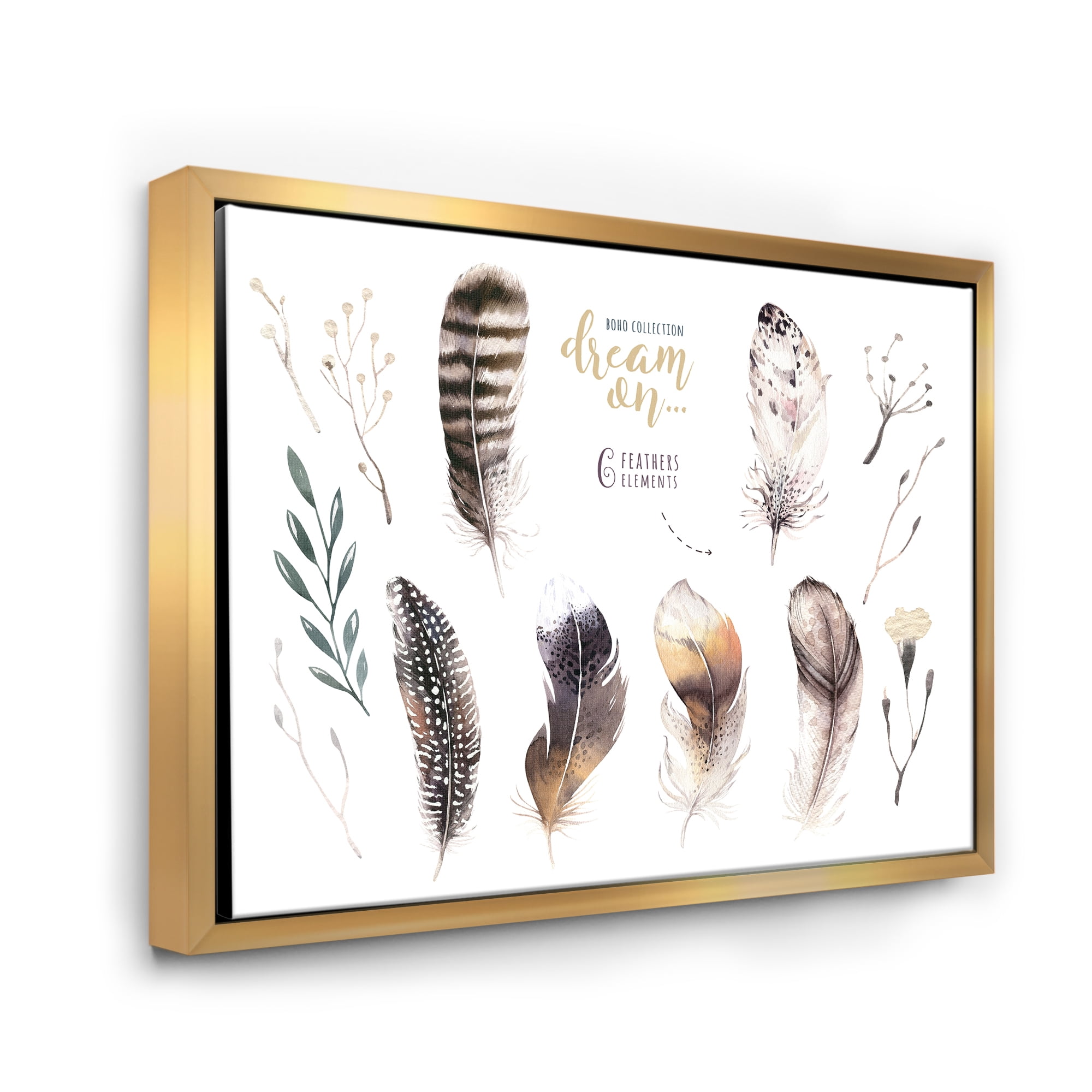 Vibrant Orange Boho Feathers 32 in x 16 in Framed Painting Canvas Art Print, by Designart
