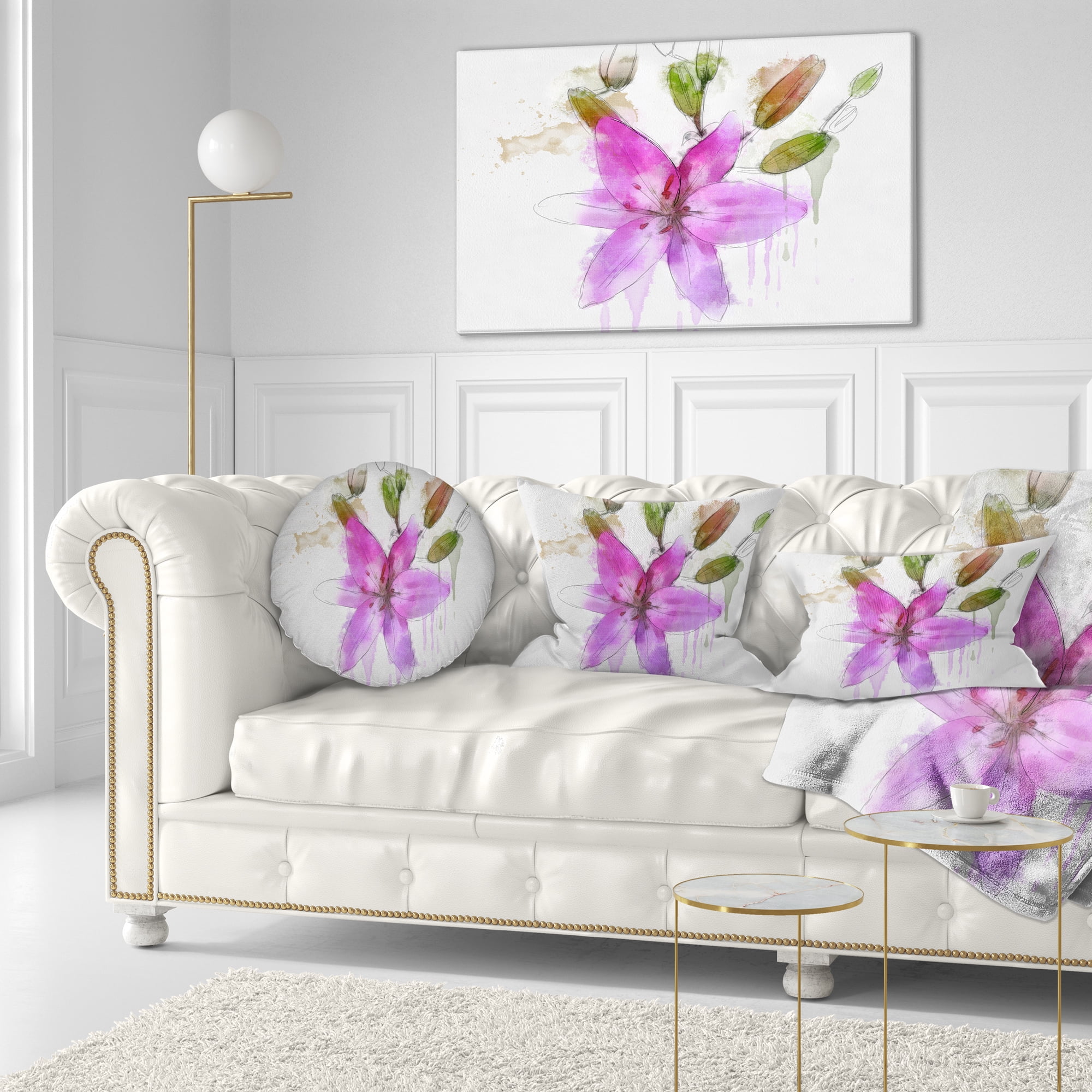 Designart Beautiful Purple Floral Illustration - Floral Throw Pillow - 12x20