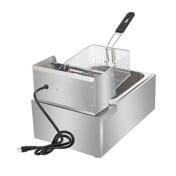 SKTPI Commercial Electric Deep Fryer, 2250W 6.3QT Capacity Stainless Steel Professional Commercial Frying Machine with Basket, 6L Countertop Single Tank Oil Fryer with Temperature Control