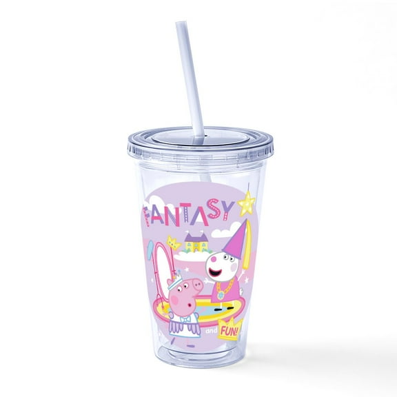 CafePress - Peppa Pig: Fantasy And Fun! - 16 Ounce Classic Clear Insulated Double Wall Tumbler Cup with Lid Straw , Reusable