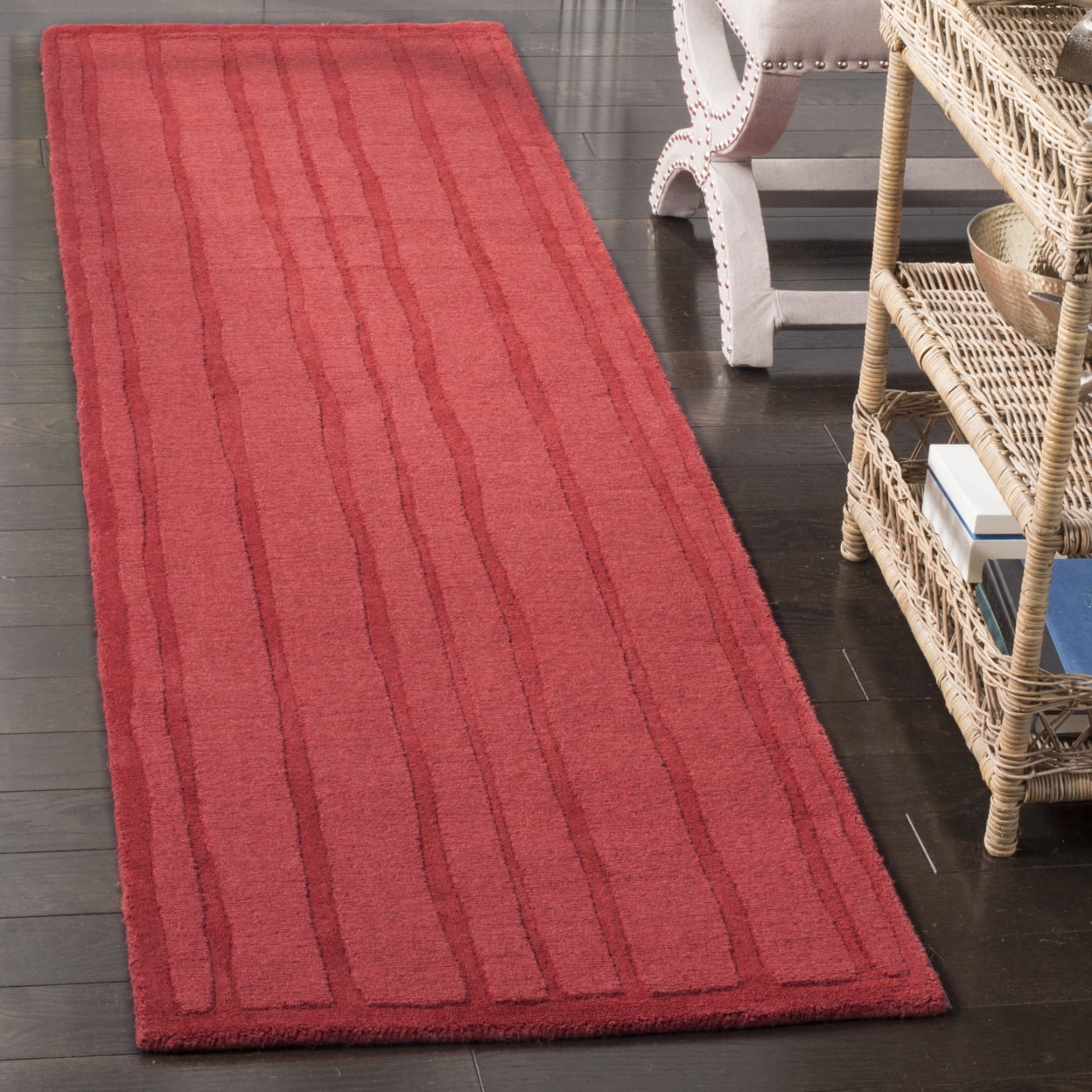 SAFAVIEH Martha Stewart Freehand Stripe Wool Area Rug, Vermillion, 8' x 10'