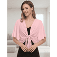 thumbnail image 2 of QSAWXQZ Women's Chiffon Tie Front Bolero Shrug Short Flared Sleeve Sheer Cropped Cardigan Cover Up Pink 2XL, 2 of 9